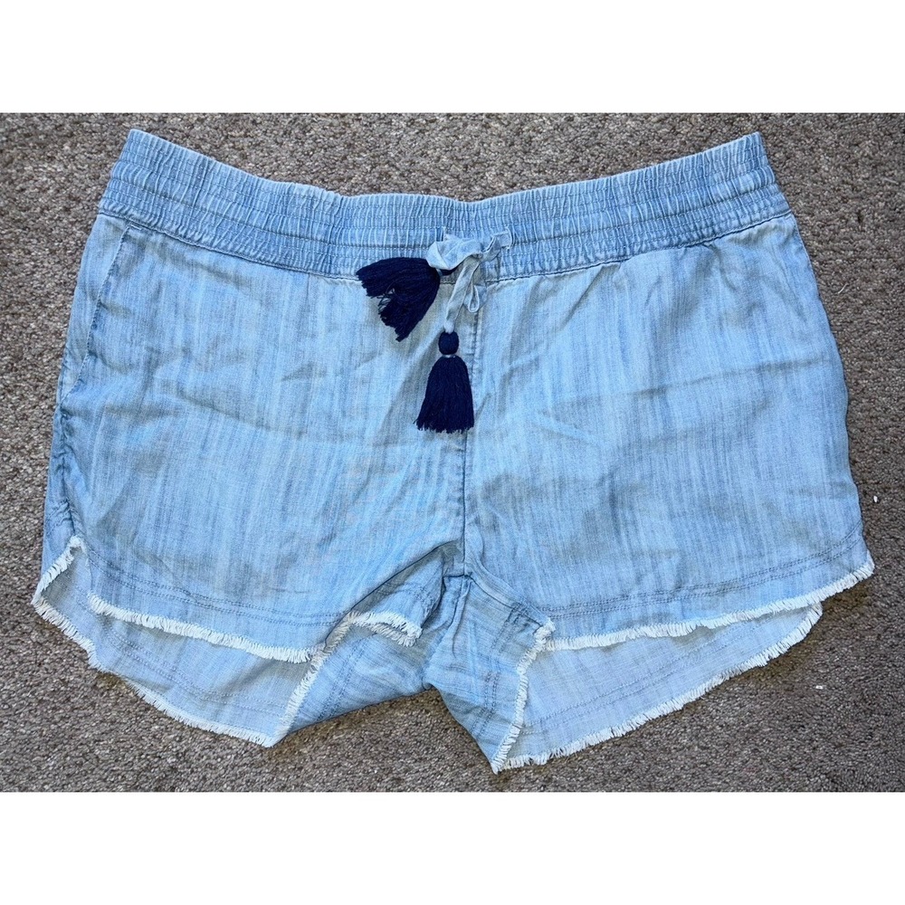 Vineyard Vines Pull-On Chambray Denim Shorts Drawstring Blue Tassels Medium - Picture 1 of 7